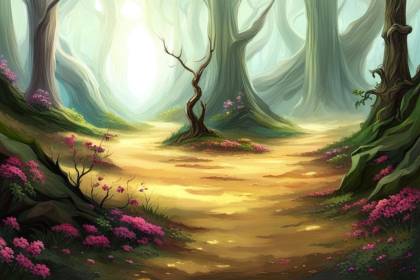 Haunted Forest with Purple Flowers Digital Painting Art Print