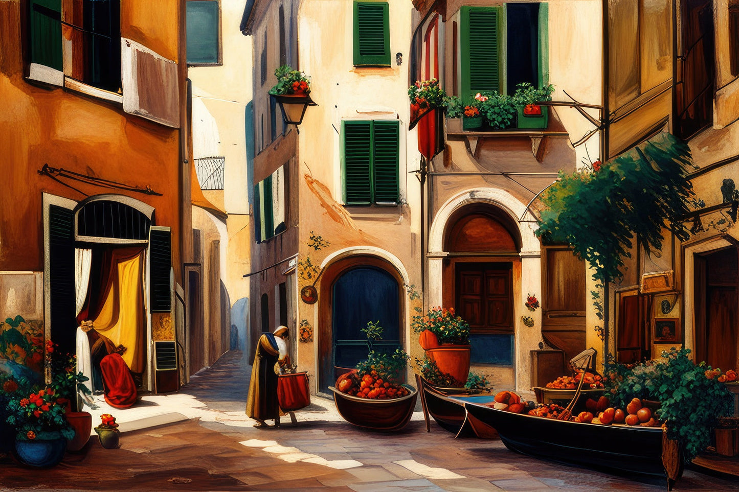 Old Woman in Tuscan Villa Painting Art Print