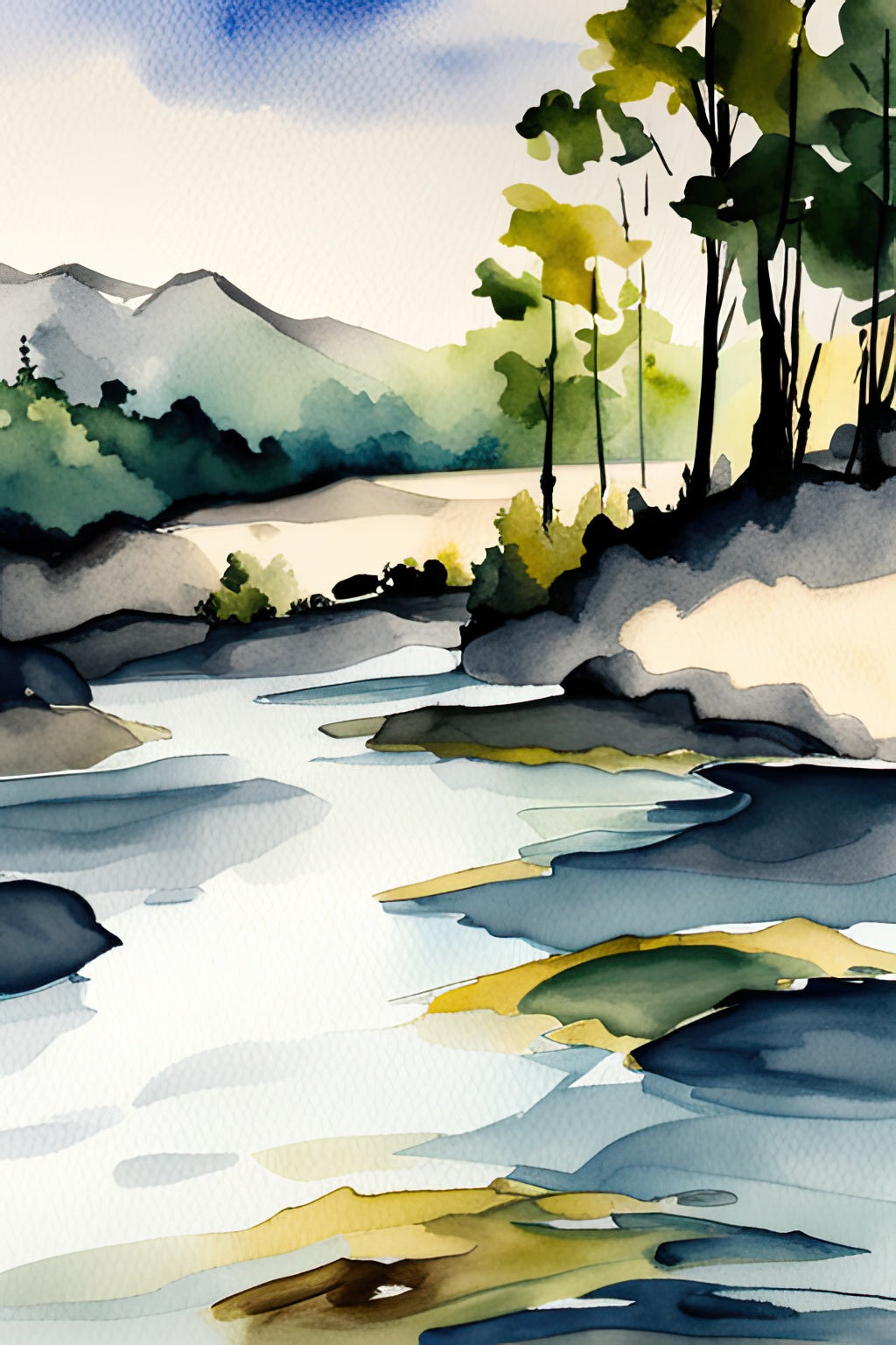 Cascade Mountains Scenic Watercolor Painting II Art Print