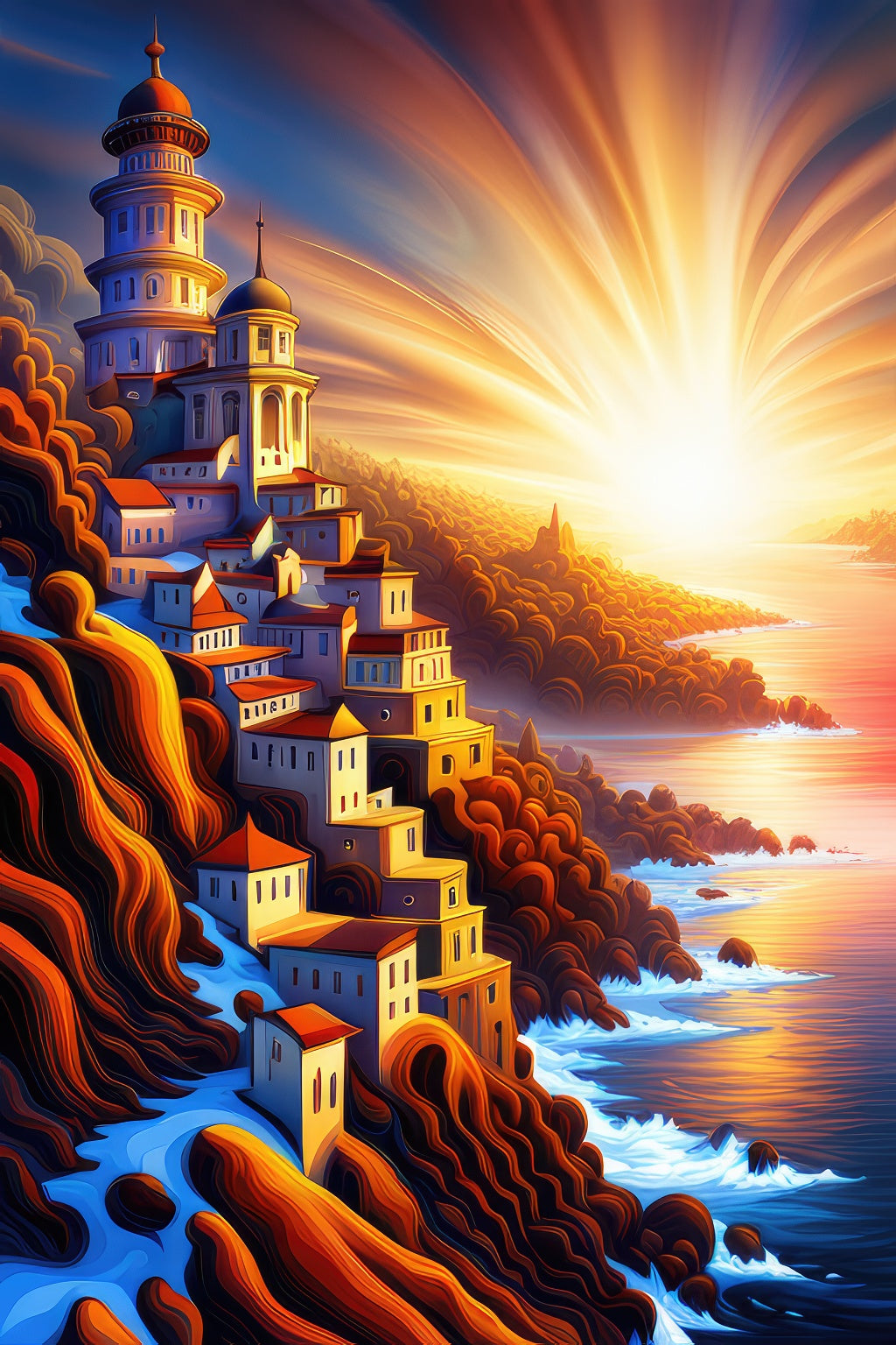 Italian Town at Sunset in Fractals Art Print