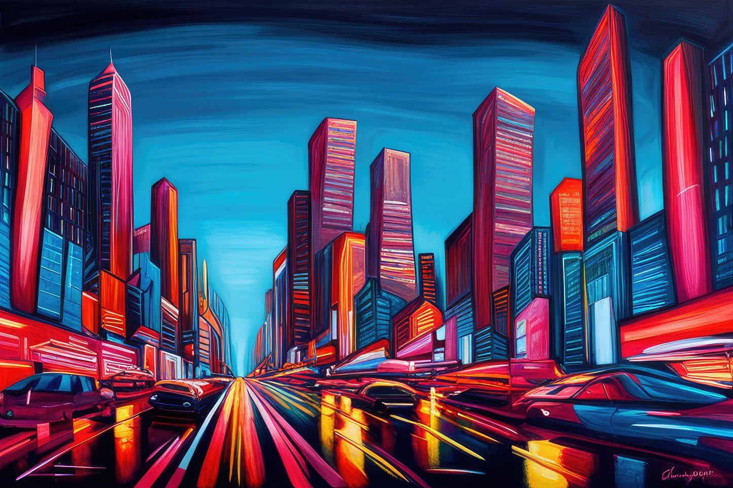 Vibrant Futuristic Cityscape Acrylic Painting I Art Print