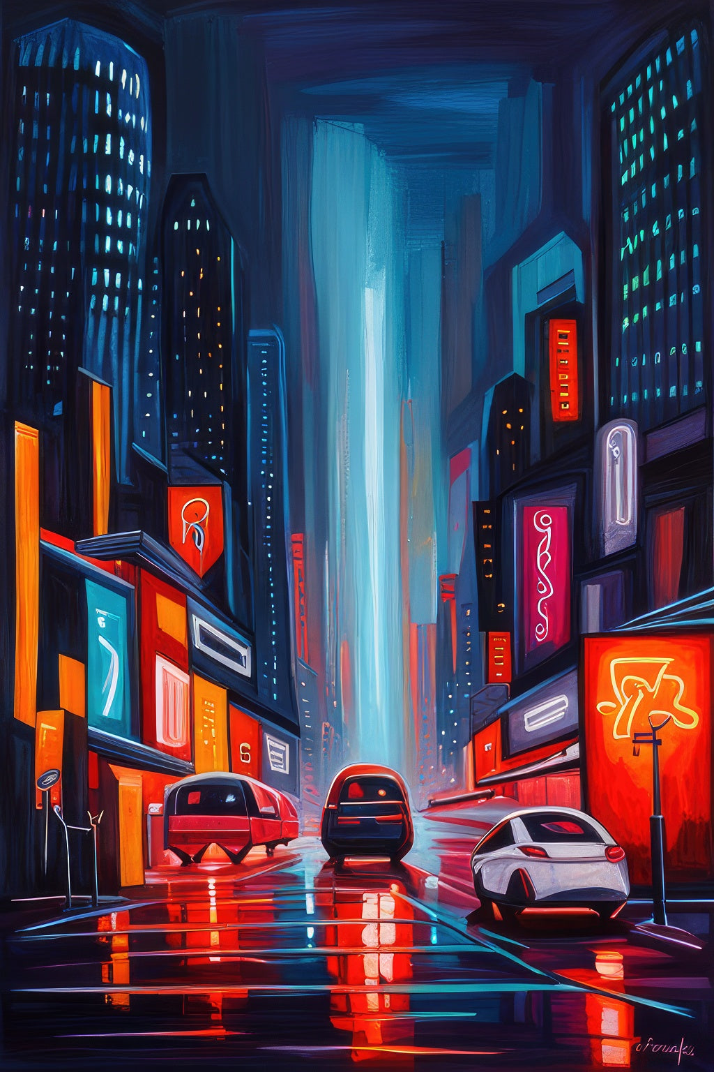 Vibrant Futuristic Cityscape Acrylic Painting III Art Print
