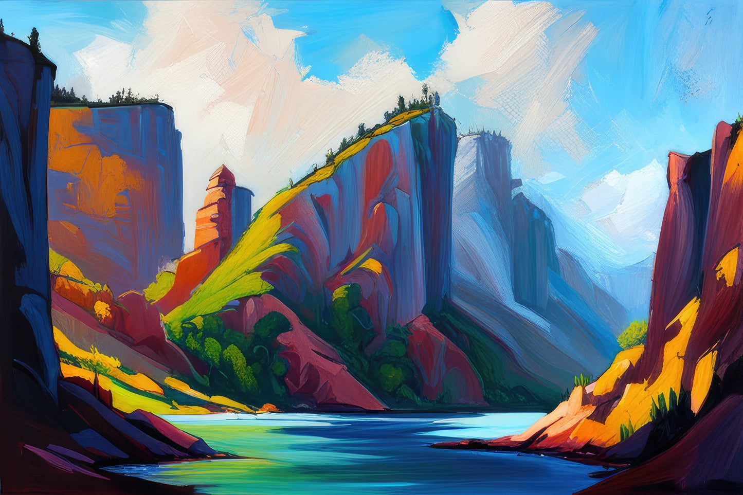 Large Cliffs Acrylic Painting Art Print