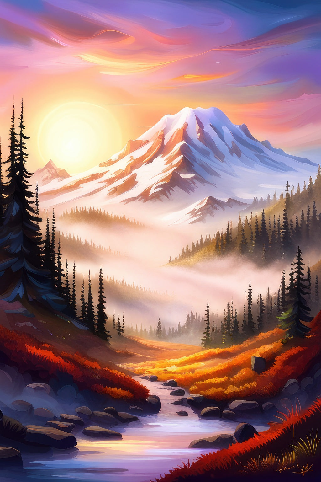 Mount Rainier Scenic Landscape Digital Painting II Art Print