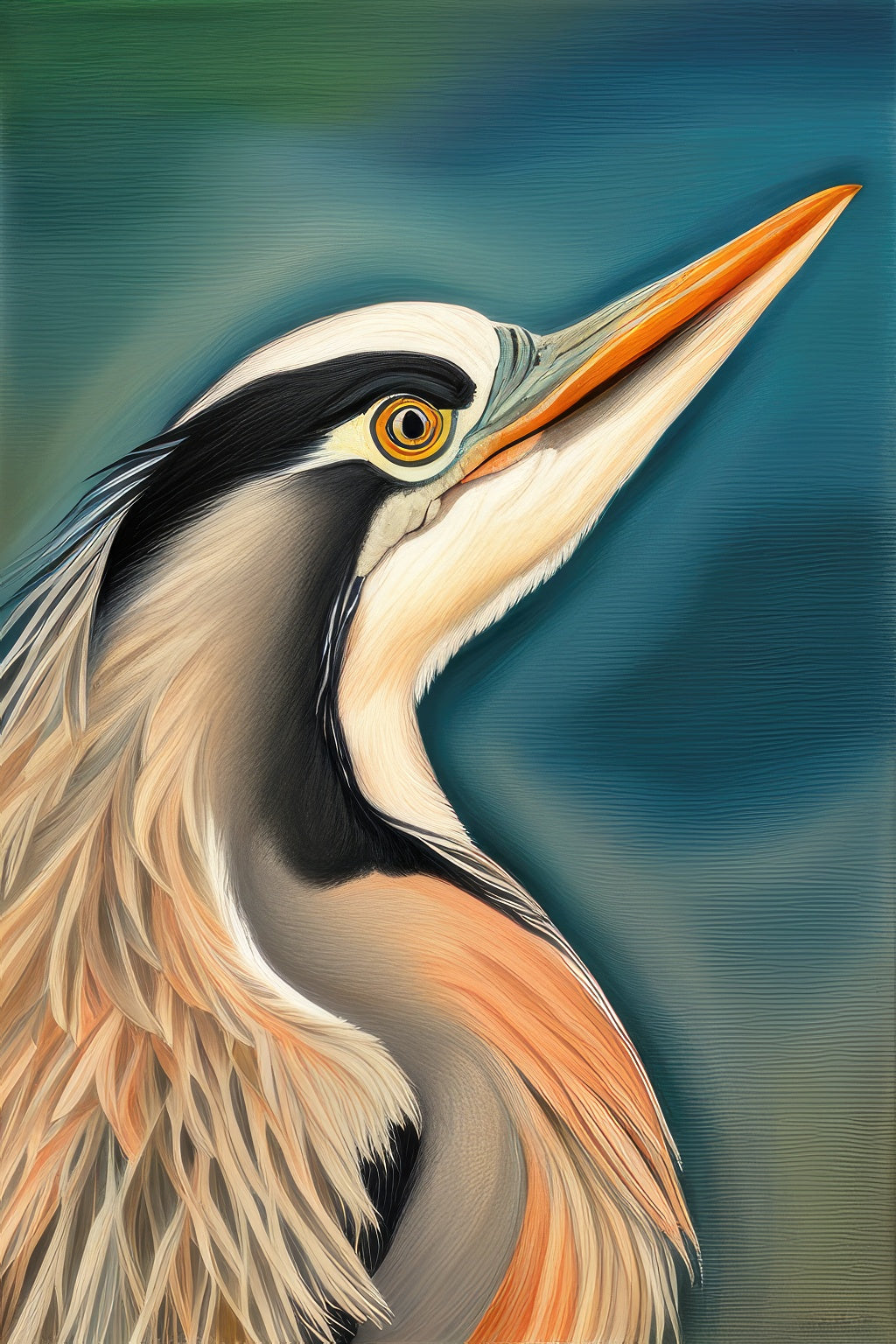 Blue Heron Close Up Portrait Digital Painting Art Print
