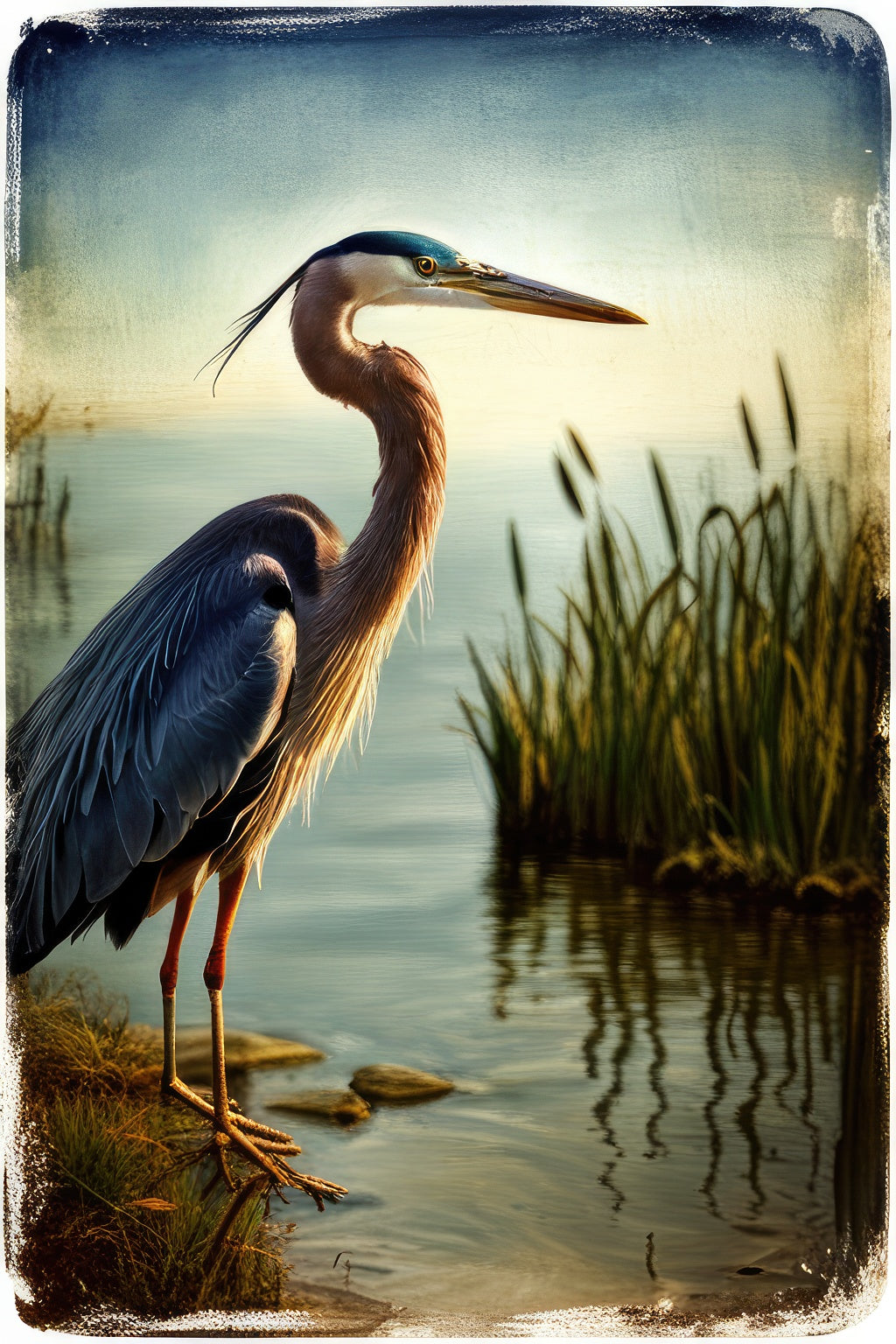 Blue Heron in A Scenic Landscape Photograph Art Print