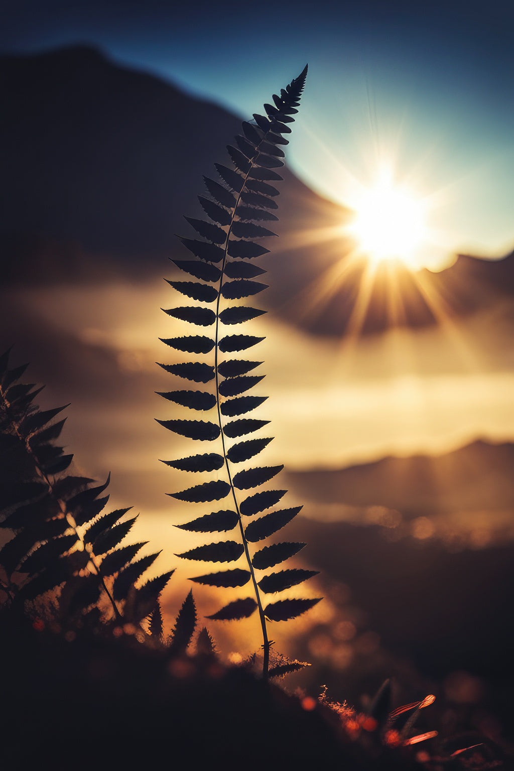 Sunset Fern Silhouette Art Print