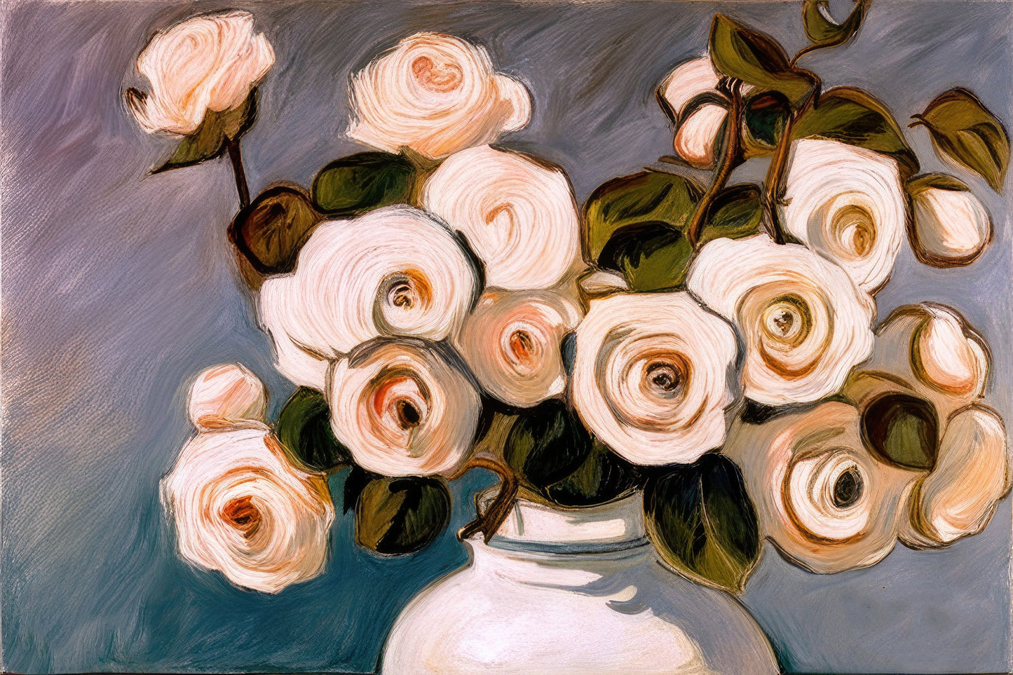 Bouquet of White Roses Oil Painting Art Print