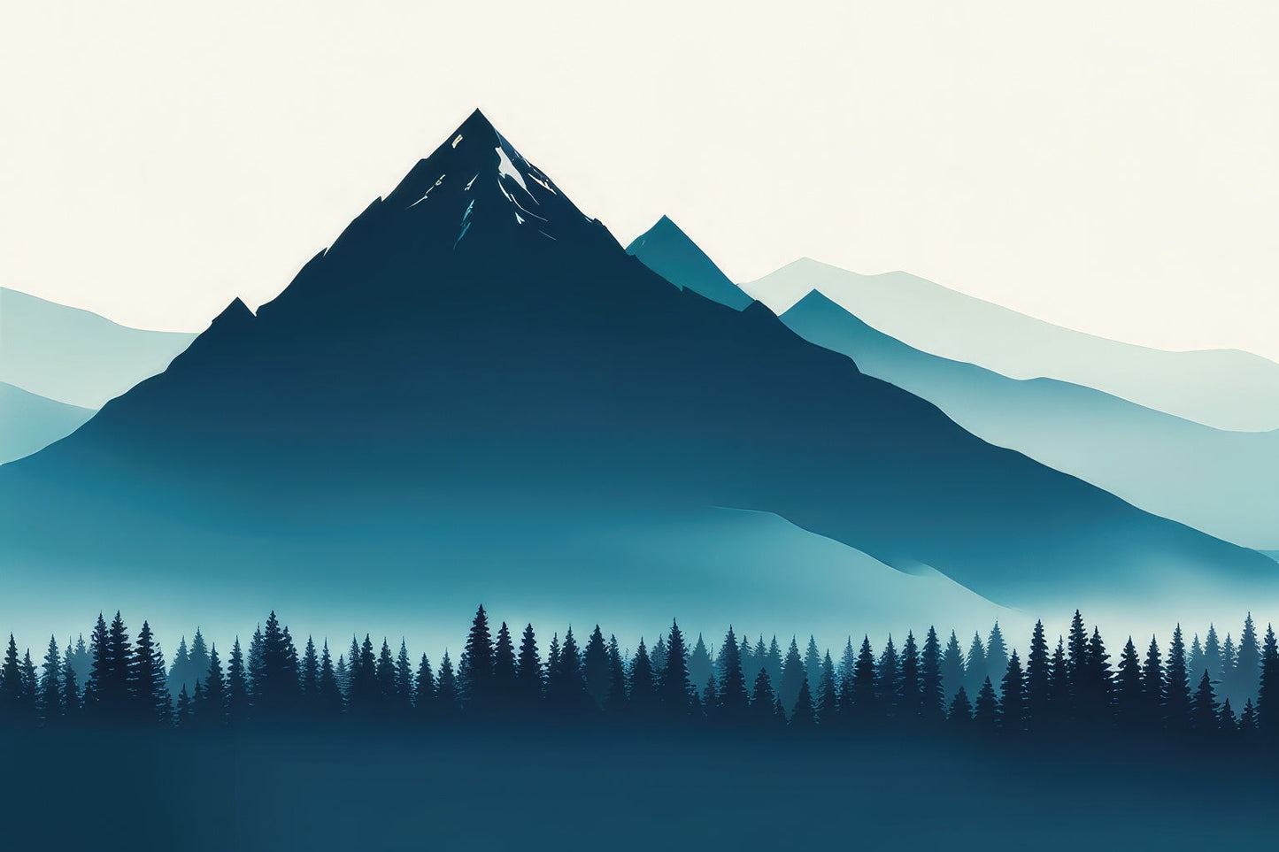 Blue Gray Duotone Mountain Forest Illustration Art Print