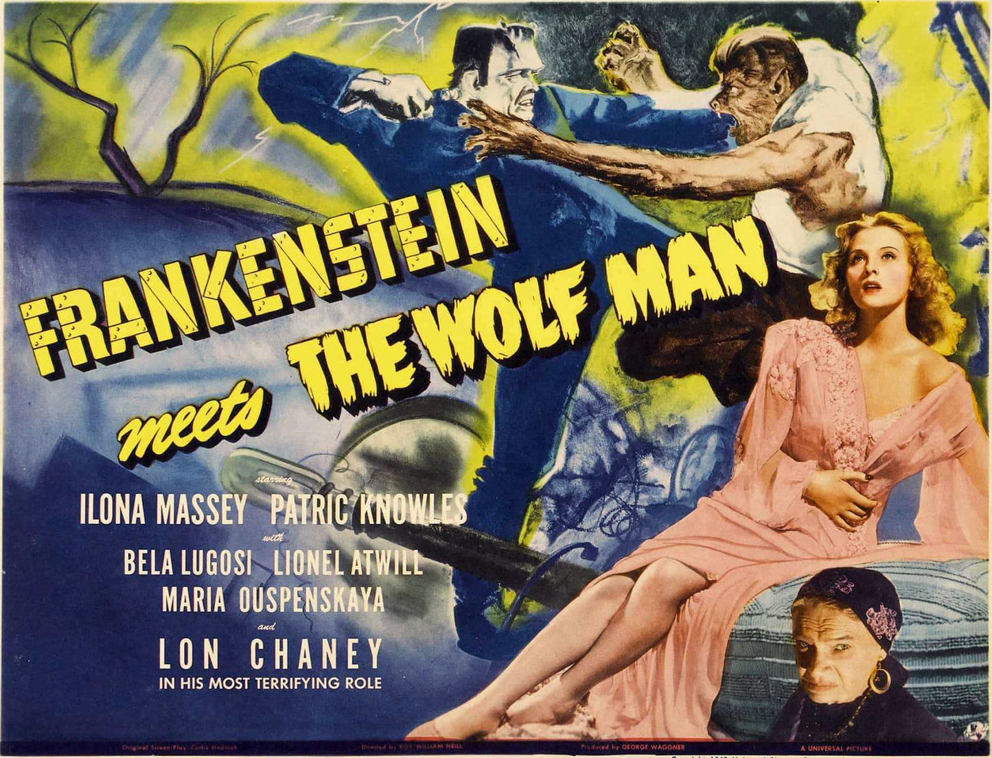 Frankenstein Meets The Wolf Man Vintage Horror Movie Poster