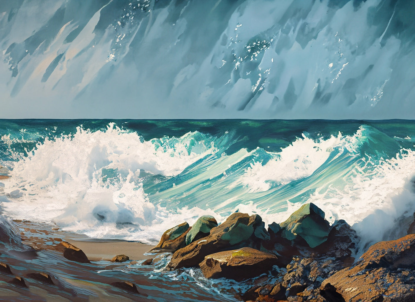 Tumultuous Seascape Wave Digital Painting Art Print