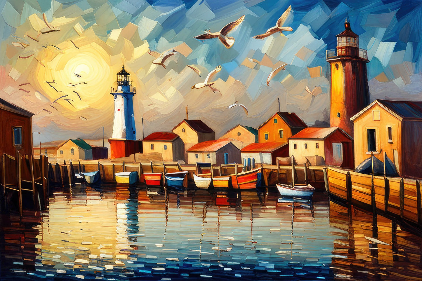 Sunset in The Marina Acrylic Painting Art Print