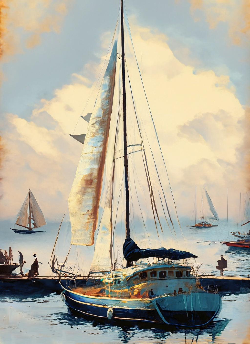 Sailboat in The Breeze Oil Painting Art Print