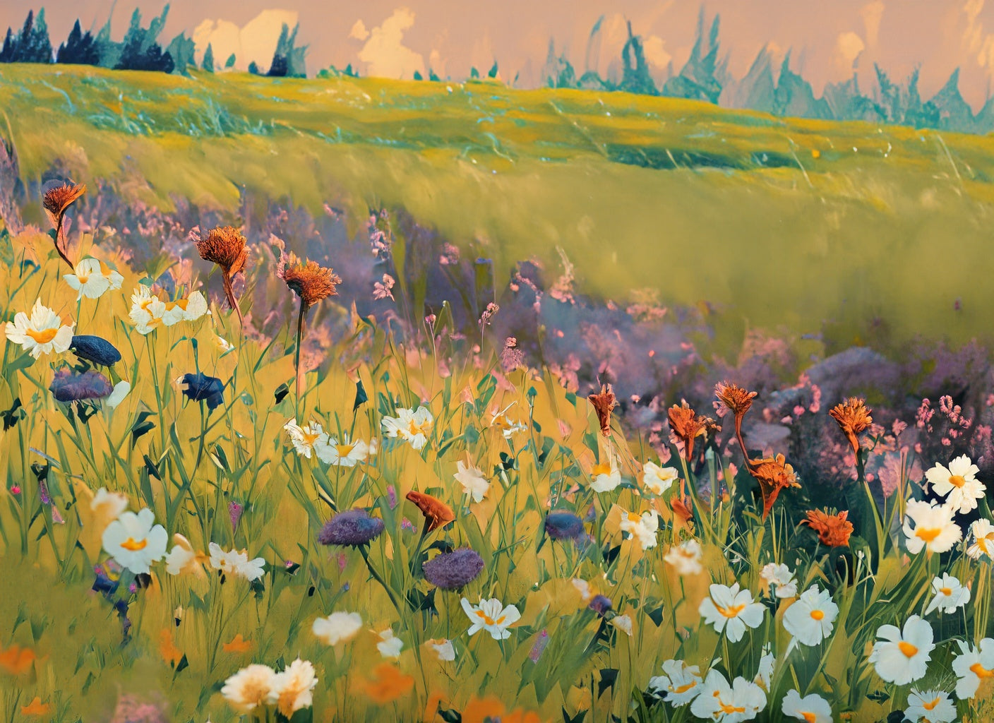Field Full of Wildflowers Digital Painting II Art Print