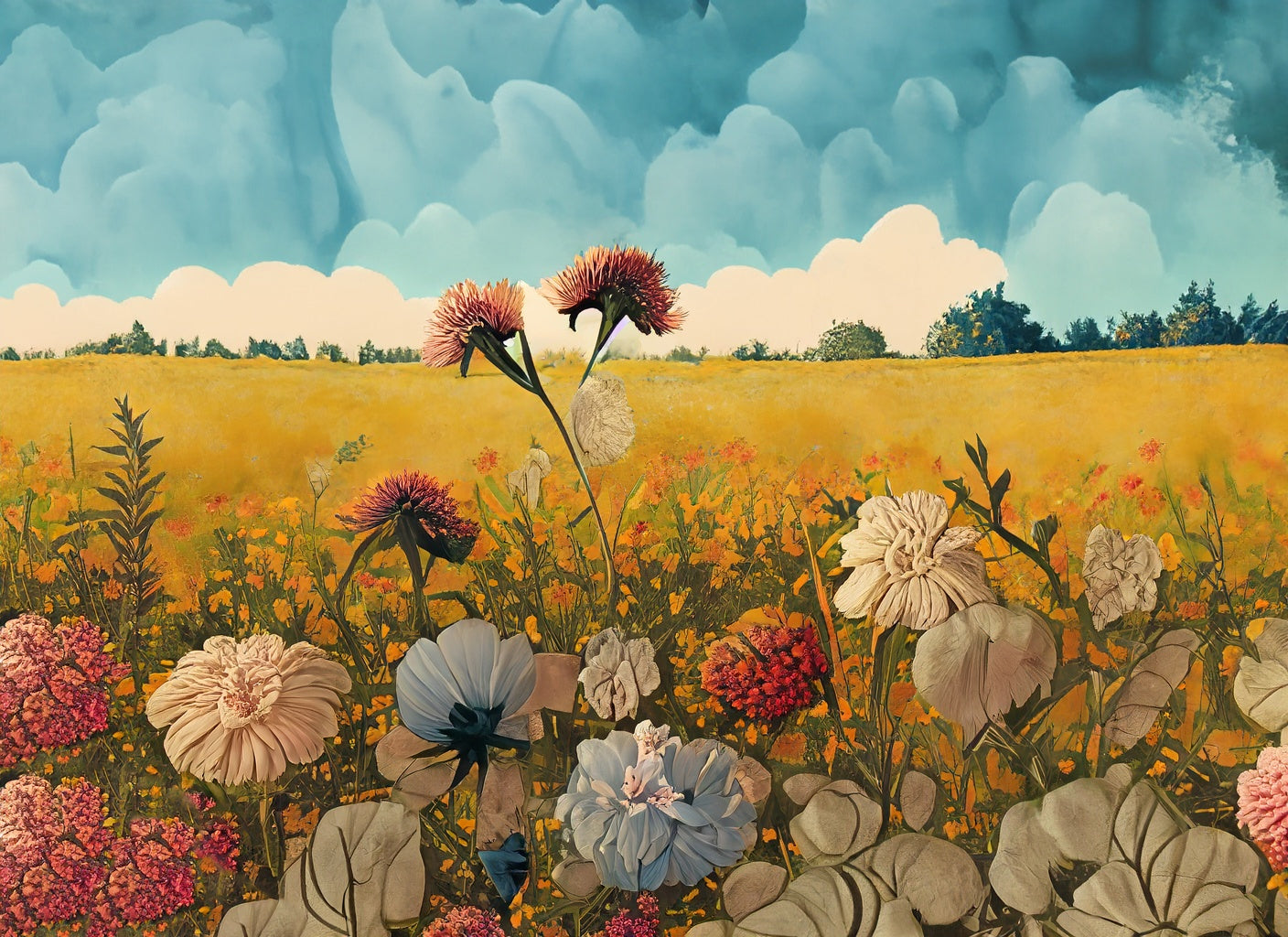 Field Full of Wildflowers Digital Painting III Art Print