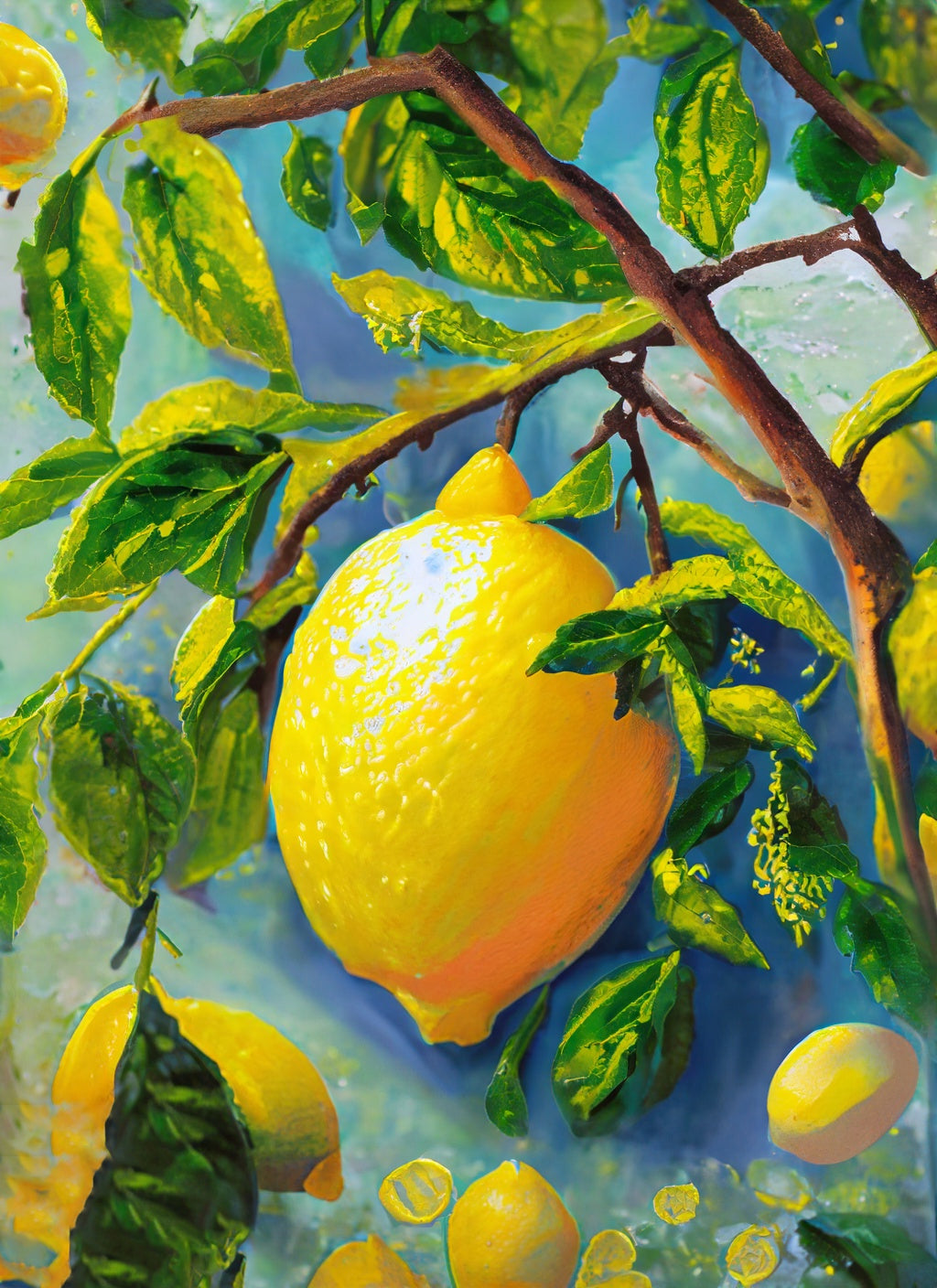 Lemon Tree Close Up Digital Painting Art Print