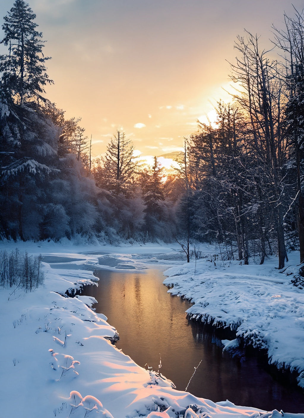 Snowy Landscape at Sunset Photograph Art Print