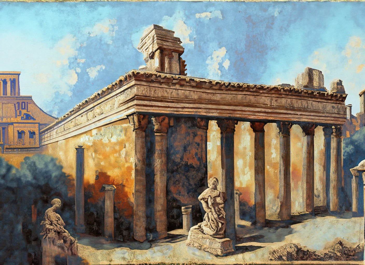 Greek Ruins Acrylic Painting III Art Print