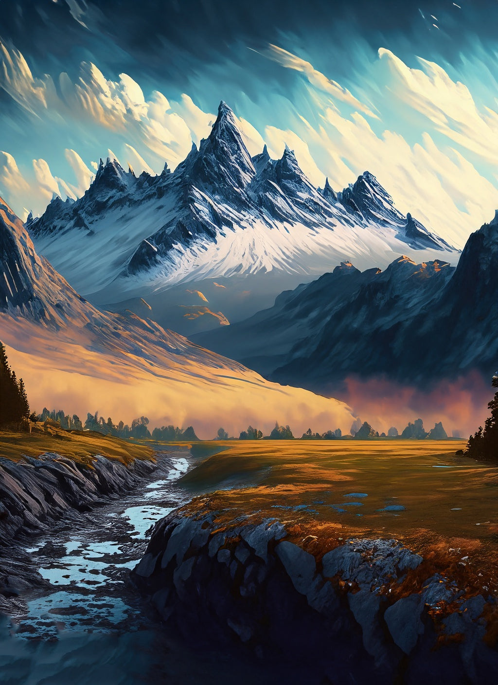 Stream in The Snowy Mountians Art Print