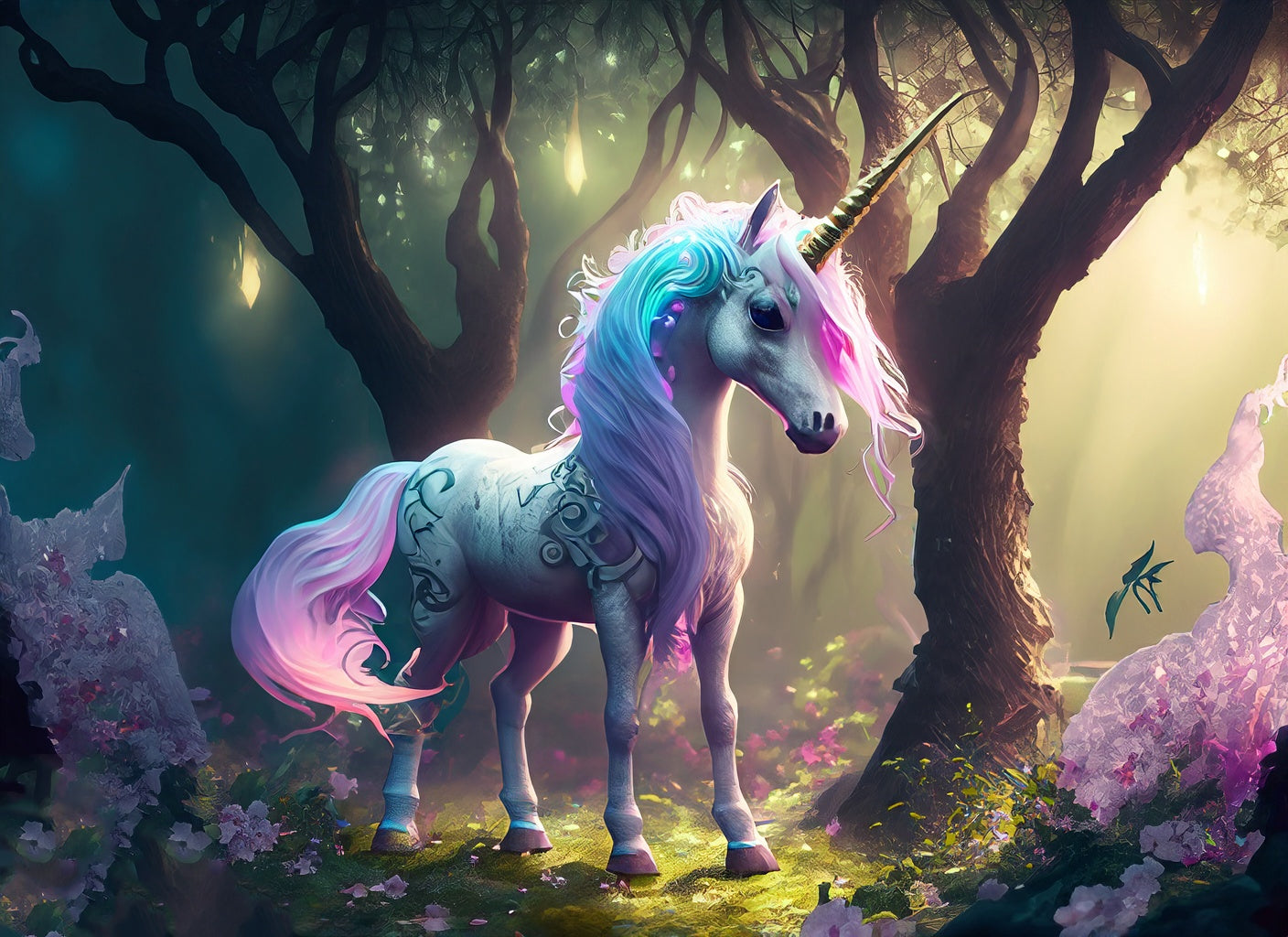 Unicorn in A Magical Grove Fantasy Painting Art Print
