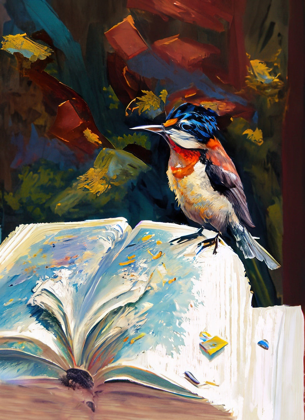 Bird Perched on A Book Oil Painting I Art Print