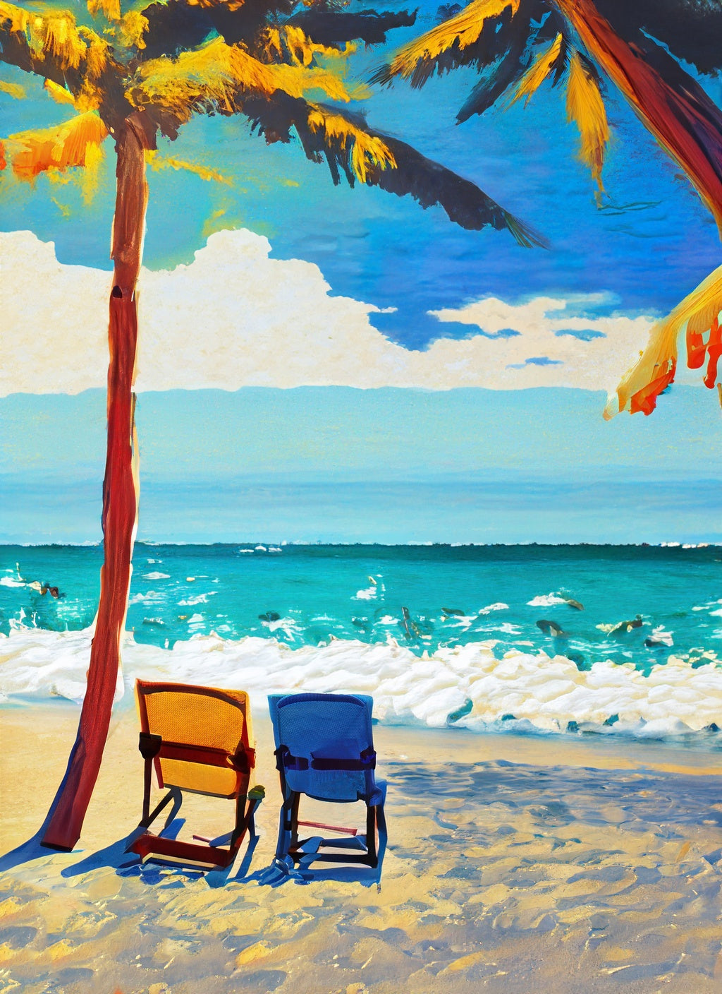 Two Chairs Under Palm Trees Digital Painting Art Print