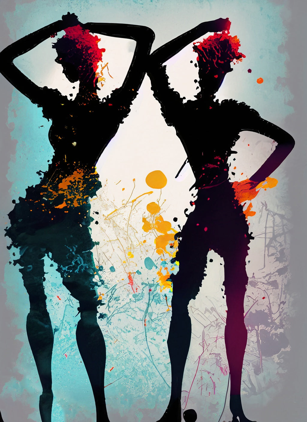 Paint Splatter Black Figures Digital Painting Art Print