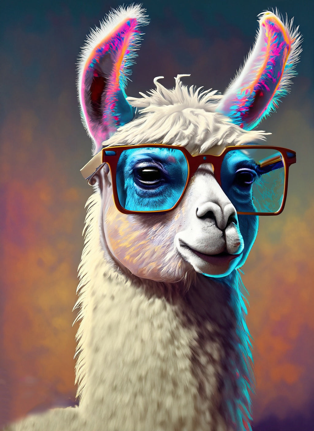 Llama with Multi Colored Glasses Digital Illustration I Art Print