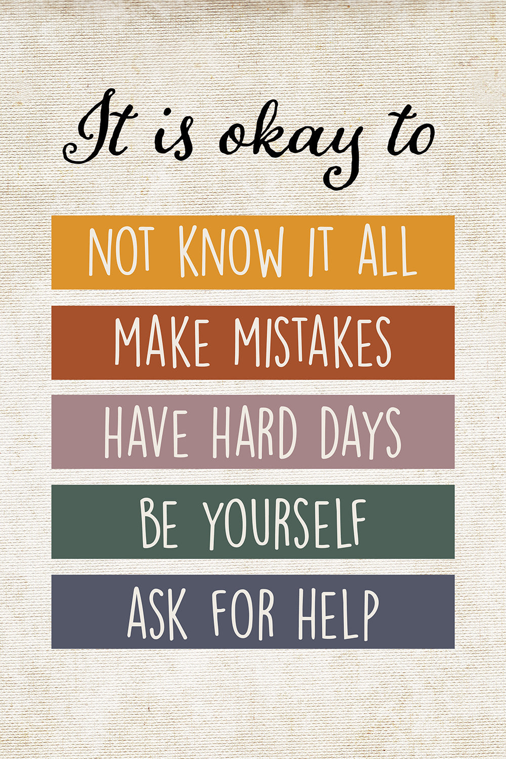 It's Okay to Be Yourself Motivational Classroom Sign for Teachers
