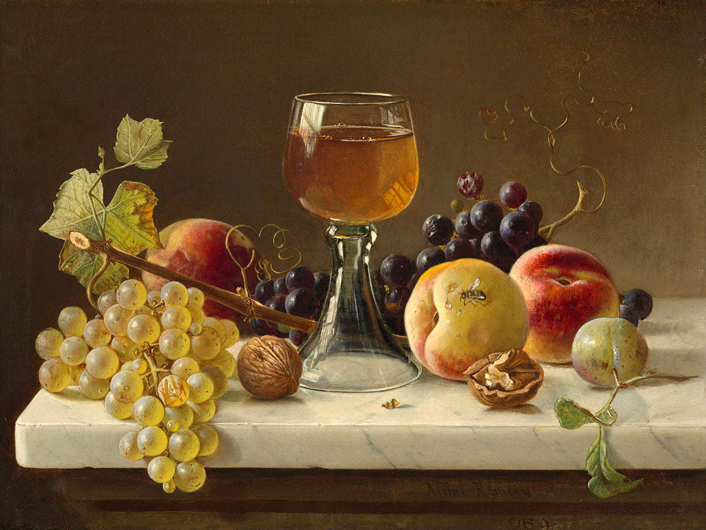 Marble Tabletop with Fruit and Wineglass by Milne Ramsey Art Print