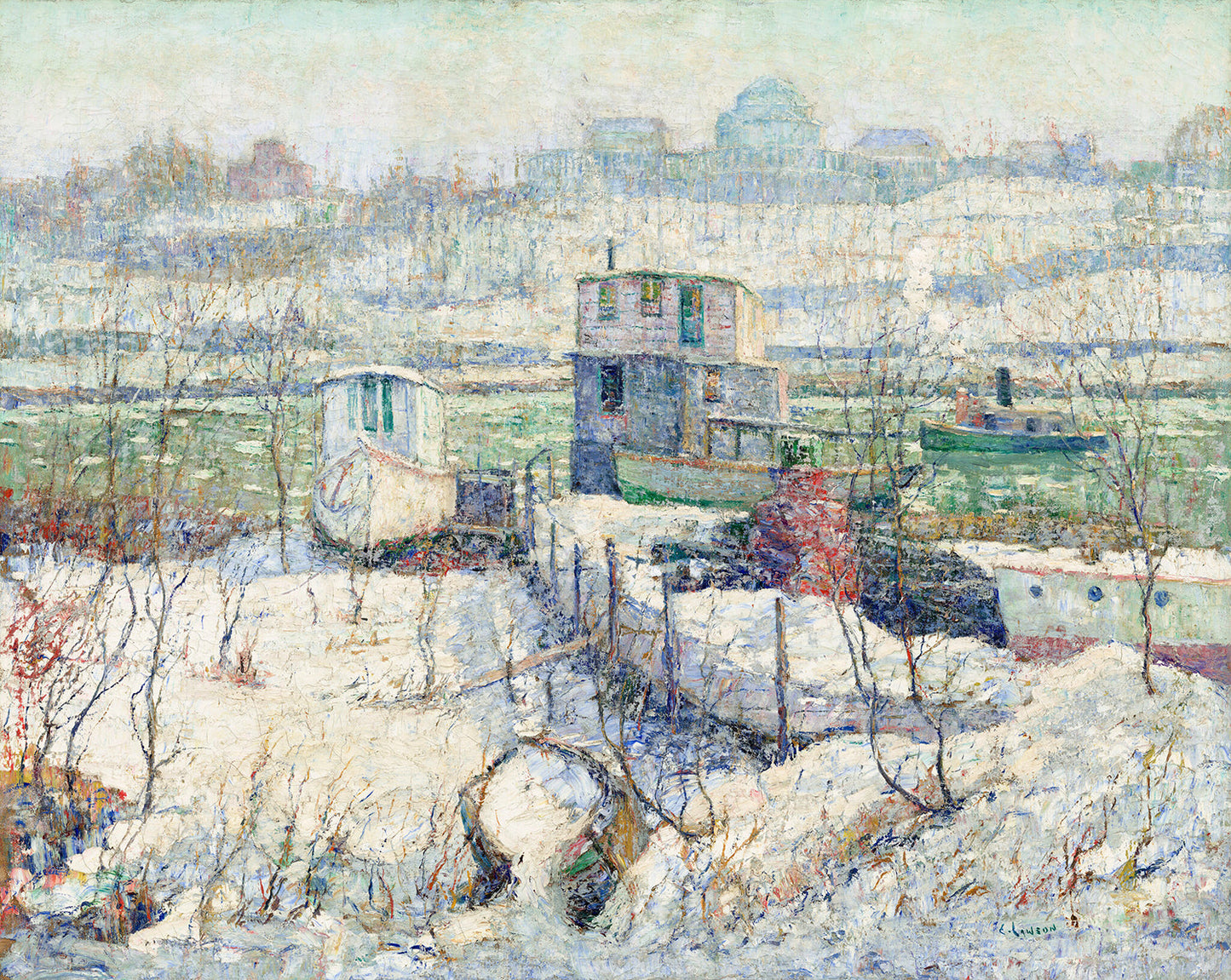 Boathouse, Winter, Harlem River by Ernest Lawson Art Print