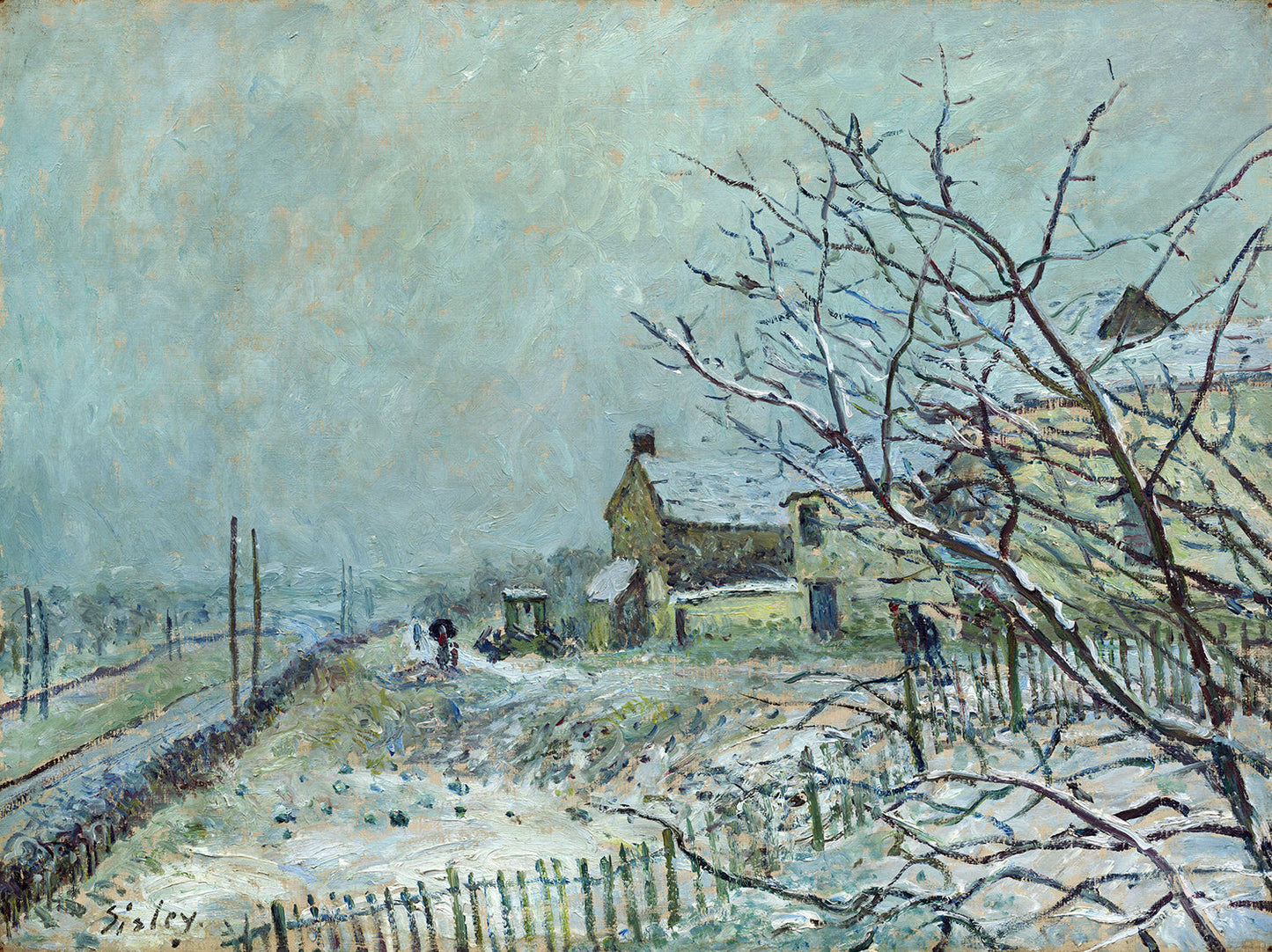 First Snow at Veneux-Nadon by Alfred Sisley Art Print