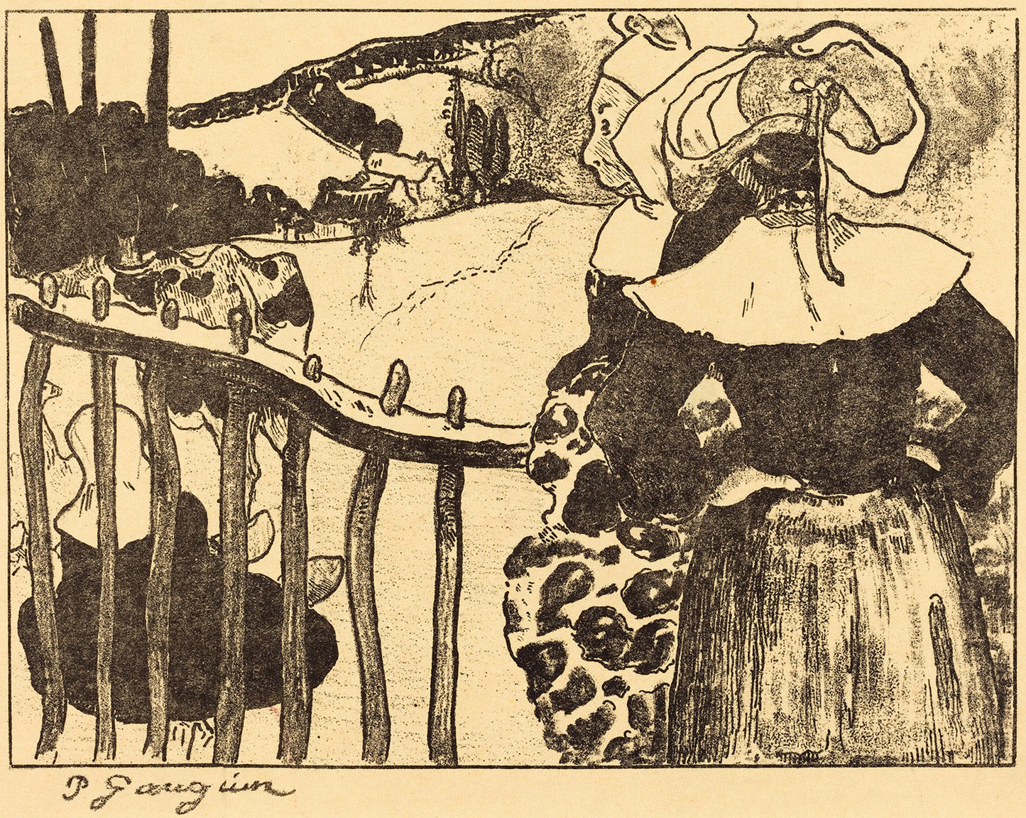 Breton Women beside a Fence (Bretonnes a la barriere) by Paul Gauguin Art Print