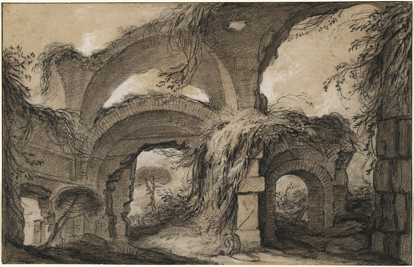 Arches of the Larger Baths at Hadrian's Villa by Charles Michel-Ange Challe Art Print