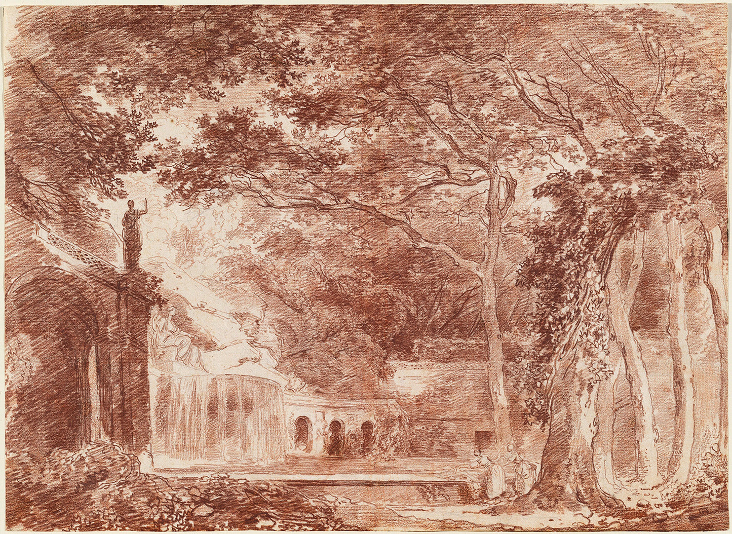 The Oval Fountain in the Gardens of the Villa d'Este, Tivoli by Hubert Robert Art Print