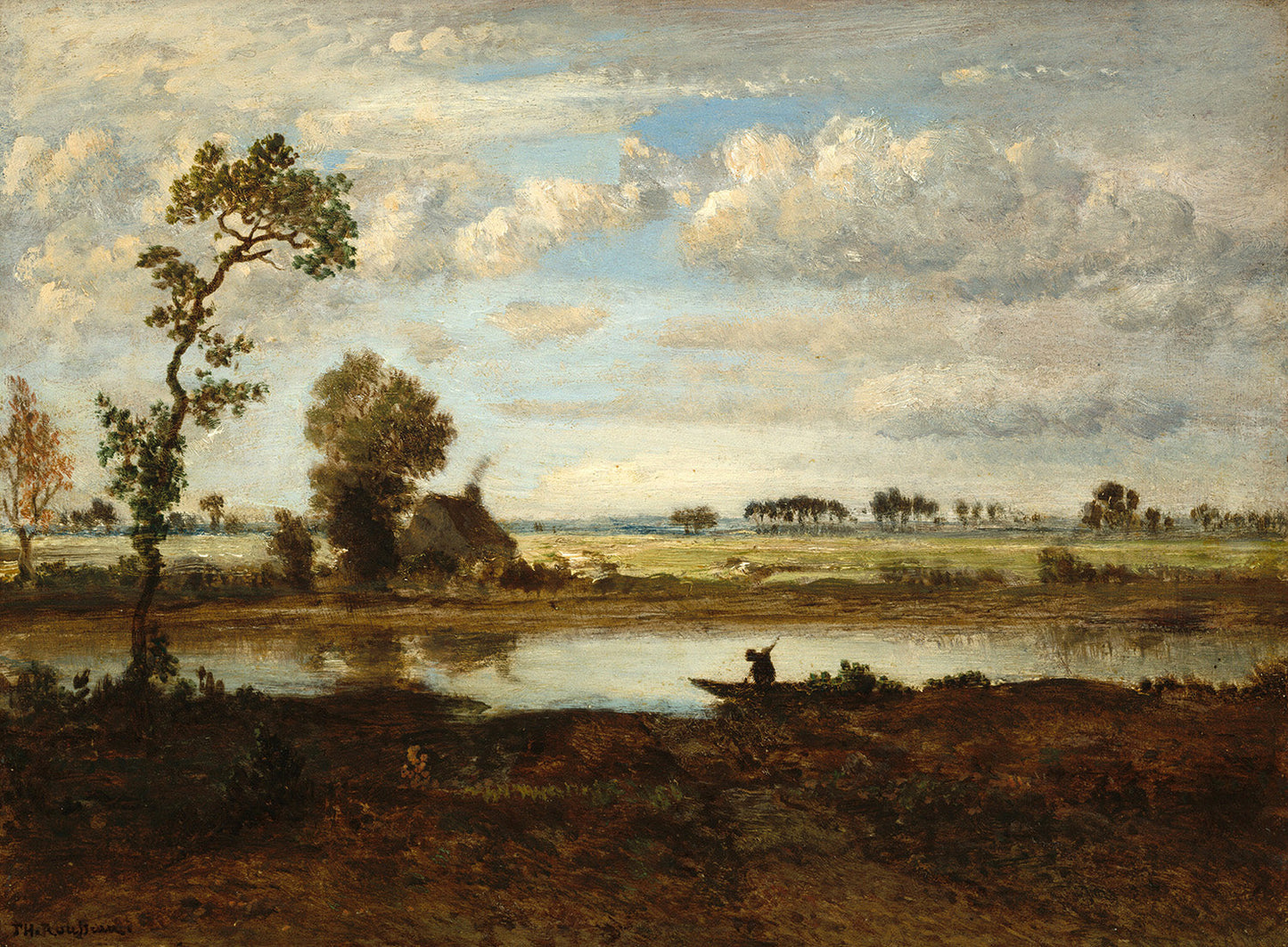 Landscape with Boatman by Theodore Rousseau Art Print