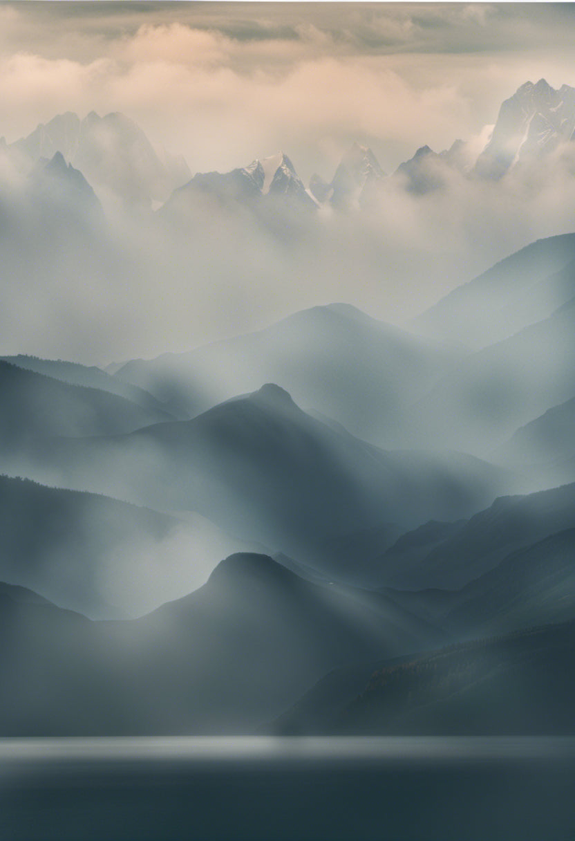 Misty Mountains at Sunset Photograph Art Print