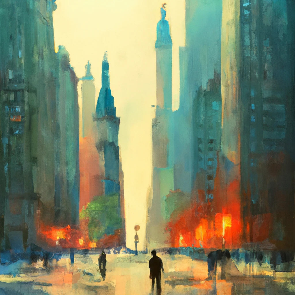 Colorful City in The Evening I Acrylic Painting Art Print