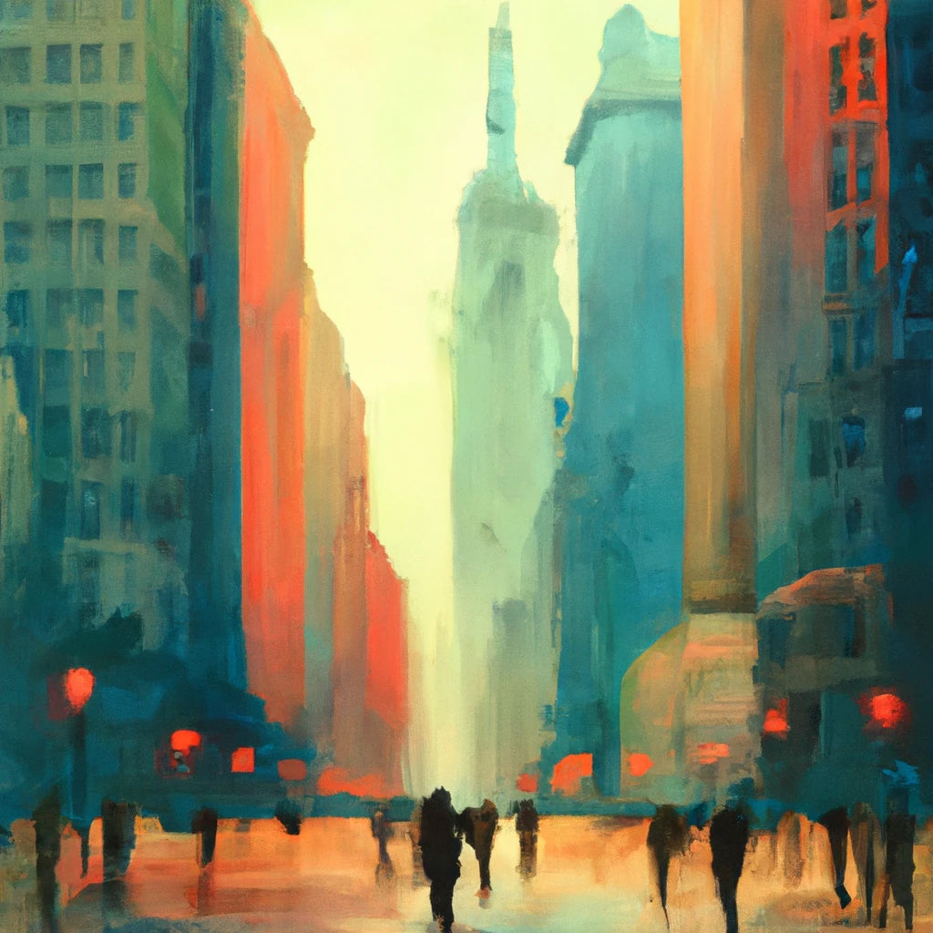 Colorful City in The Evening II Acrylic Painting Art Print