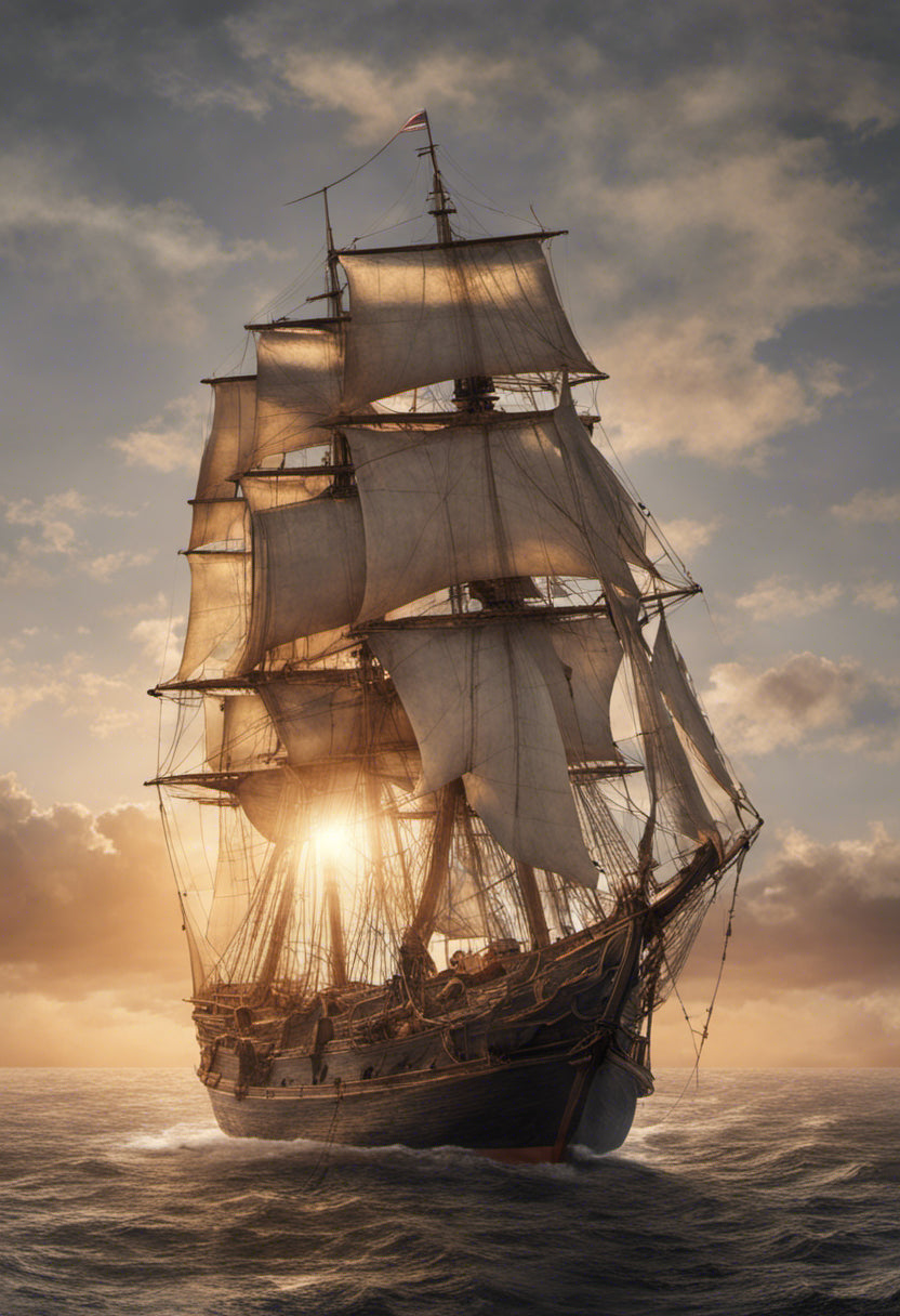 Vintage Sailing Ship at Sunset Photograph I Art Print