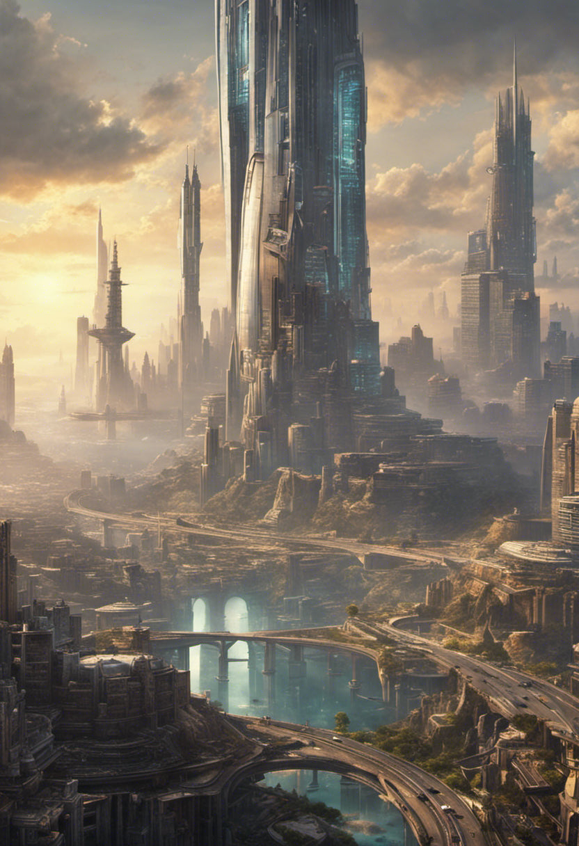 Futuristic City at Sunset Digital Matte Painting II Art Print