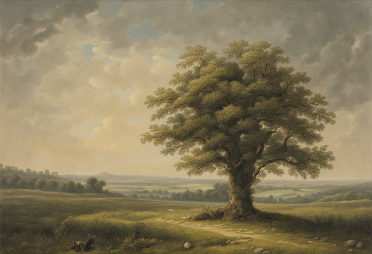 Old Oak Tree on The Plains Vintage Oil Painting Art Print