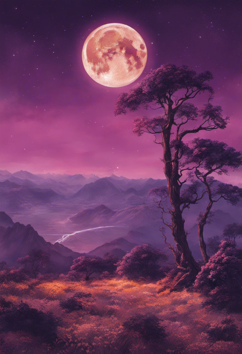 Otherworldly Landscape on a Full Moonlit Night Digital Painting Art Print