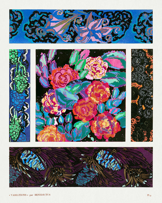 Variations #9 - Floral Art Deco Pattern by Edouard Benedictus Art Print