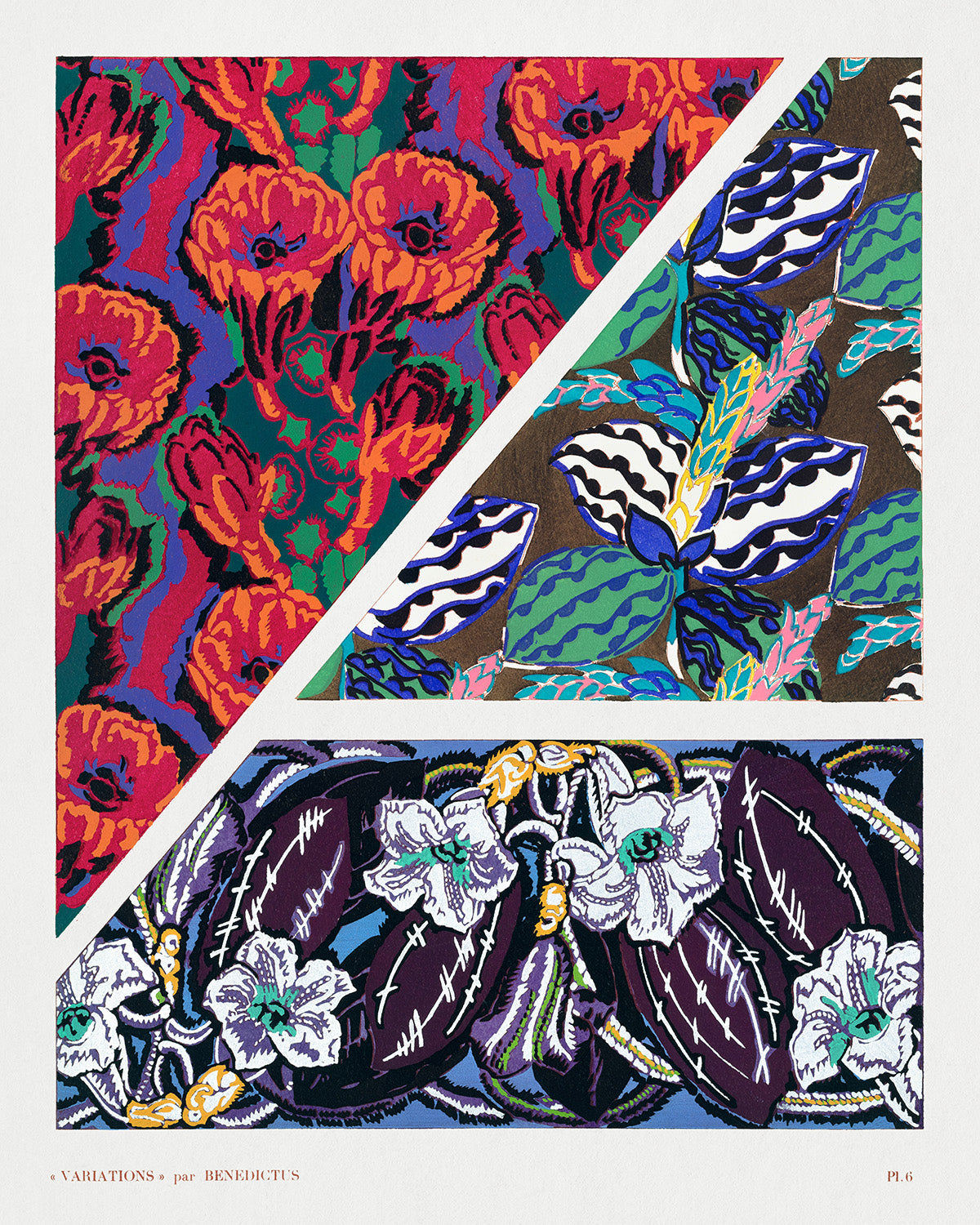 Variations #6 - Floral Art Deco Pattern by Edouard Benedictus Art Print