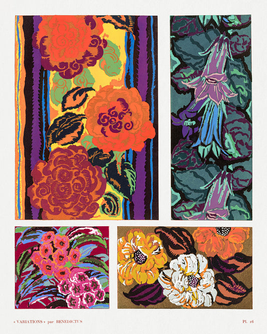 Variations #16 - Floral Art Deco Pattern by Edouard Benedictus Art Print
