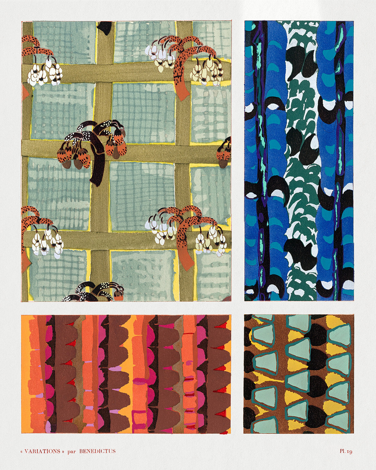 Variations #19 - Floral Art Deco Pattern by Edouard Benedictus Art Print