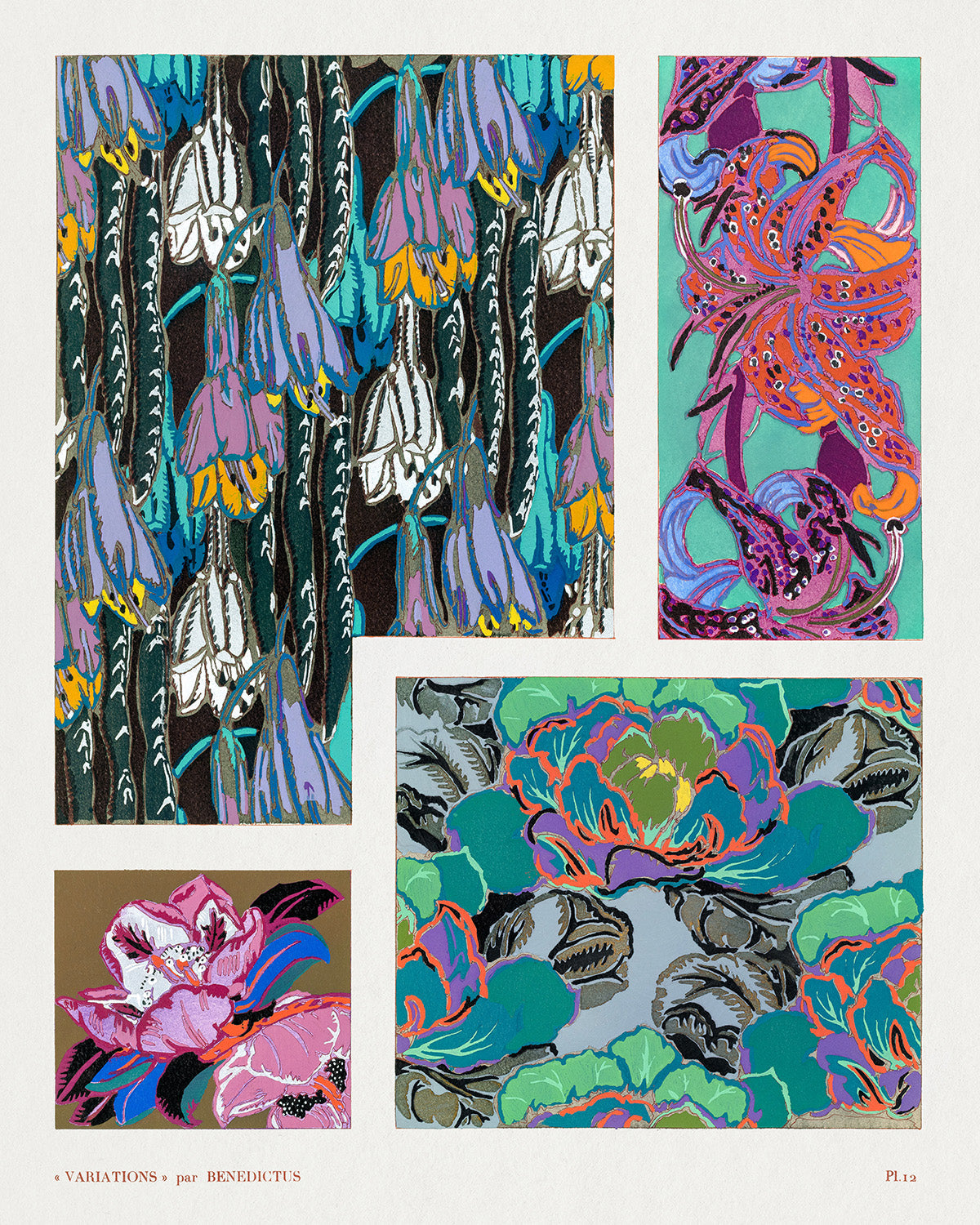 Variations #12 - Floral Art Deco Pattern by Edouard Benedictus Art Print