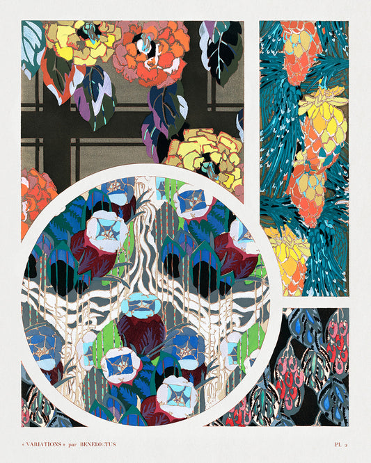 Variations #2 - Floral Art Deco Pattern by Edouard Benedictus Art Print
