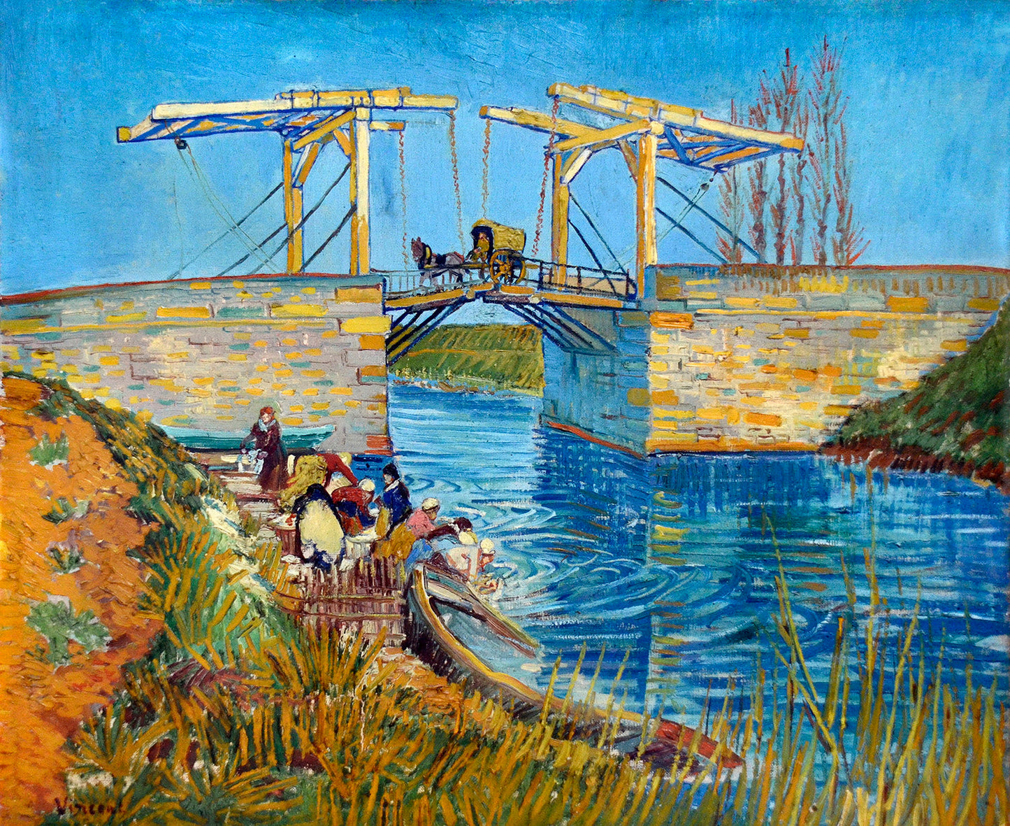 The Langlois Bridge at Arles with Women Washing by Vincent van Gogh Art Print